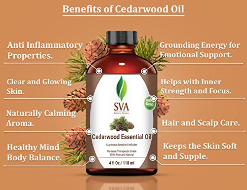 SVA Cedarwood שמן שמן אתרי 4 גרם | כיתה טיפולית טהורה- נהדר עבור מפזר, וודי ורגוע, עור זוהר, שיער בריא וקרקפת,